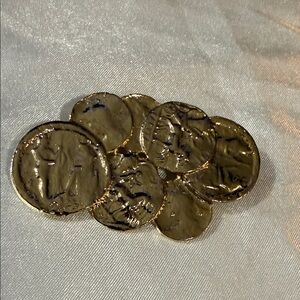 Vintage Ancient Fused Replica Coins Brooch Gold Tone Egyptian Pin Egypt Revival